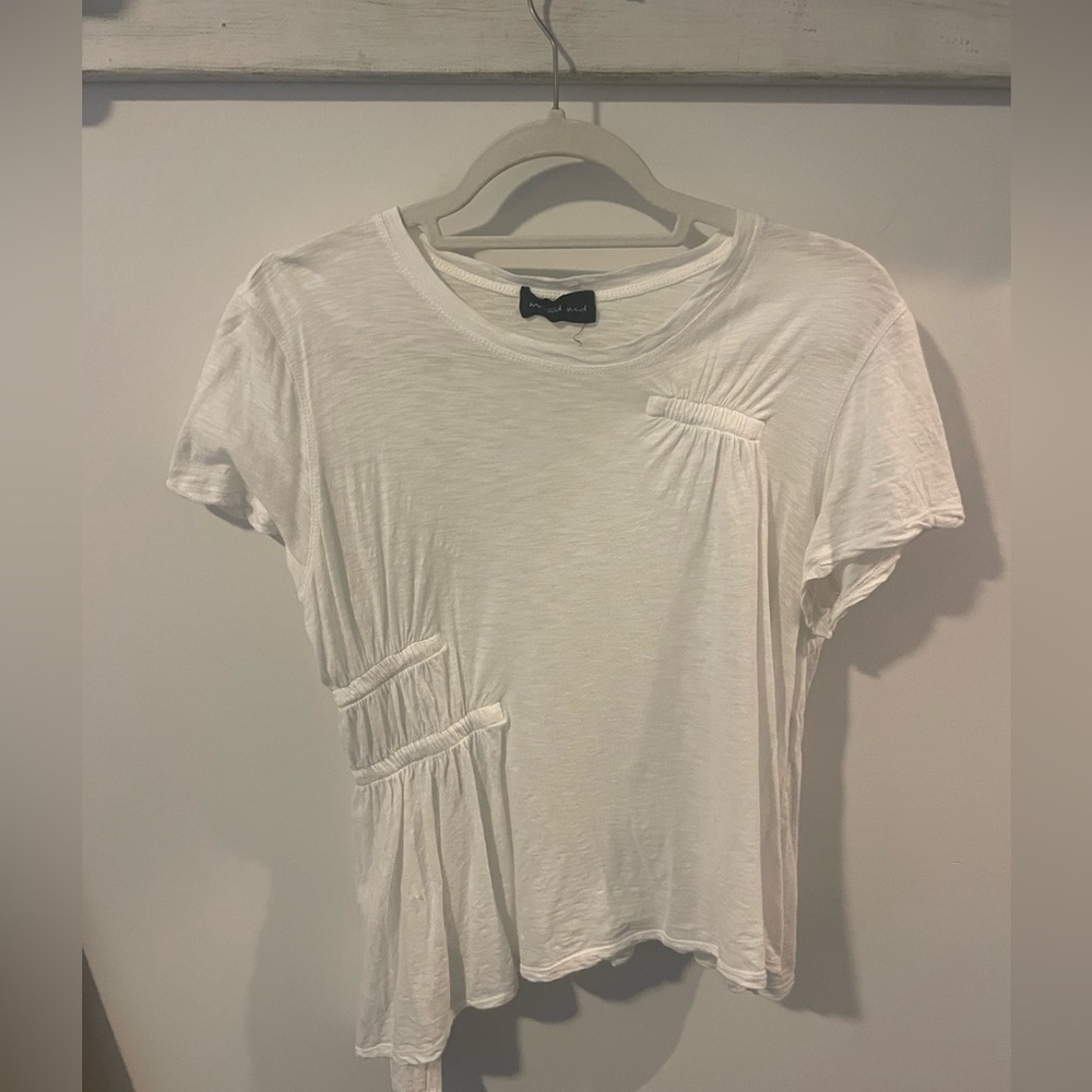 Lightweight White Ruched Asymmetrical T